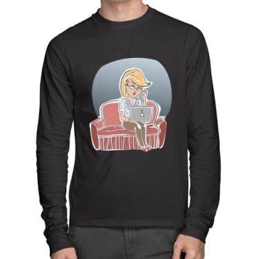 Imagem de Camiseta Algodão Home Office Manga Longa - Foca na Moda, Preto, M