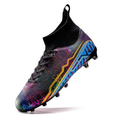 Imagem de XGHRIAN Chuteiras de futebol masculinas chuteiras de futebol profissional cano alto antiderrapante para meninos grandes tênis de treinamento largo, Preto, 39