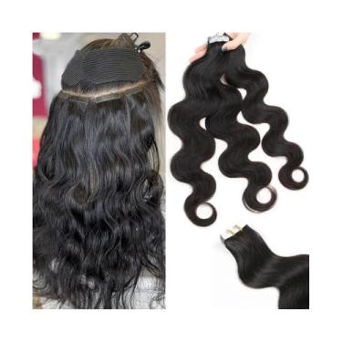 Imagem de Fita para extensão de cabelo Fita ondulada corporal em extensões de cabelo humano para mulher negra Real Remy Cabelo humano 20pcs 50g Fita de trama de pele invisível em extensões de cabelo # 1B Natura