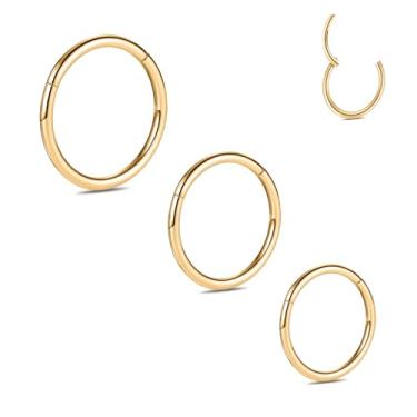 Imagem de PEAKLINK Conjunto de 3 argolas de nariz de titânio 20G 18G 16G Anel de septo sem costura Clicker Ring Conch Helix Lobe Hoop Brinco Tragus Daith Rook Lip Belly Cartilage Sleeper Piercing Jewelry 6 mm a