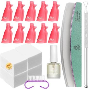 Imagem de Beetles Gel Polish Kit de remoção com 450 peças de lenços de unha sem fiapos, 10 peças de clipes de removedor de esmalte de gel, óleo de cutícula, empurrador, lixa de unha
