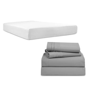 Imagem de Nestl Colchão King Size de 25 cm de espuma viscoelástica de chá verde com 4 peças de lençóis de cama de bolso profundo – Colchão de grafite refrescante em uma caixa com lençóis extra macios,