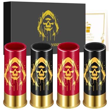 Imagem de Conjunto de 4 copos de shot de plástico com caveira com caixa de presente para homens e mulheres fãs góticos, festa de casamento, aniversário, Halloween, Natal, 12 GA, 45 ml, copos pequenos para