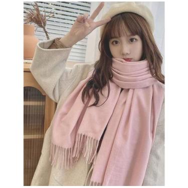 Imagem de Cachecol Longo Feminino Estilo Cashmere Cor Lisa - princesa, Rosa bebe