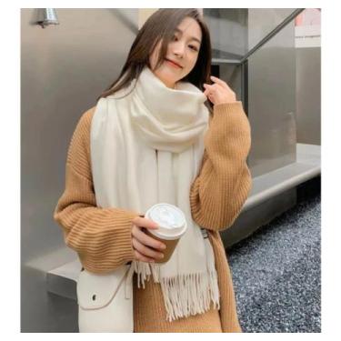 Imagem de Cachecol Longo Feminino Estilo Cashmere Cor Lisa - princesa, Branco
