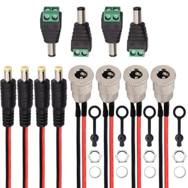 Imagem de weideer 12 peças 4 conjuntos 10A DC tomada de cabo de alimentação 5,5 x 2,1 mm roscado macho e fêmea adaptador conector com 15 cm 18AWG fios pré-soldados capa impermeável preto K-176