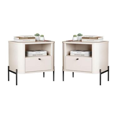 Imagem de Conjunto Mesa De Cabeceira Malta Off White Preto