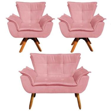 Imagem de Kit 01 Namoradeira E 02 Poltronas Opala Suede Rose - D' ROSSI