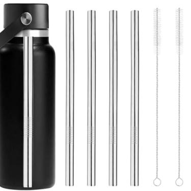 Imagem de 4 peças de substituição de canudo de metal para Hydro Flask boca larga de 1,134 g com tampa de palha, canudos de copo de aço inoxidável com 2 pincéis compatíveis com garrafa de boca larga HydroFlask