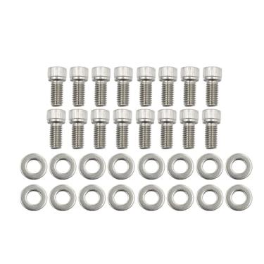 Imagem de QGHAUC Kit de parafusos de cabeçalho tampa de válvula de aço inoxidável compatível com bloco Ford 260 289 302 351W 351C 5.0L