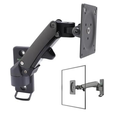 Imagem de Suporte de parede para monitor para telas de computador de 17 a 27 polegadas, monitor de computador plano/curvo, rotação de inclinação e giro em altura, suporta até 7 kg, 15,5 lbs