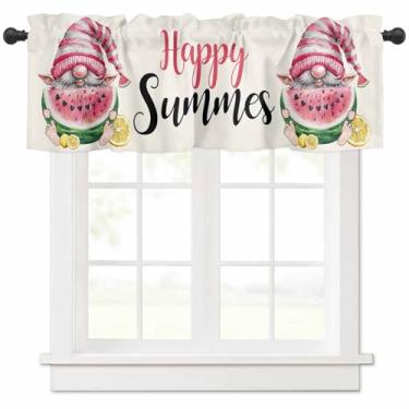 Imagem de Cortinas de janela sanefas, verão rosa melancia gnomo varão bolso cortina curta para cozinha, quarto, sala de estar, café, 1 painel, limão amarelo 137 x 45 cm