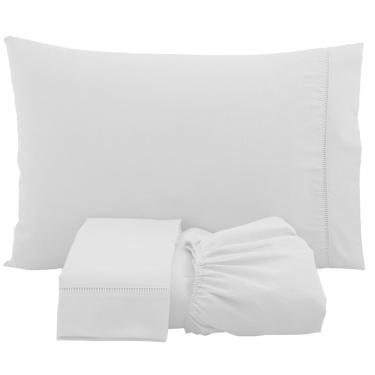 Imagem de Jogo de Lençol Solteiro Percal 200 Fios 100% Algodão 3 Peças - Branco