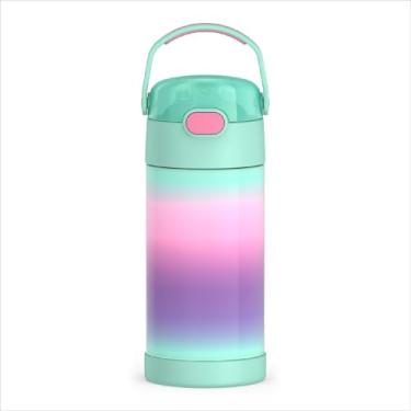 Imagem de THERMOS FUNTAINER Garrafa de água com canudo – 340 g – Garrafa de água infantil isolada a vácuo de aço inoxidável com tampa, verde-menta ombré
