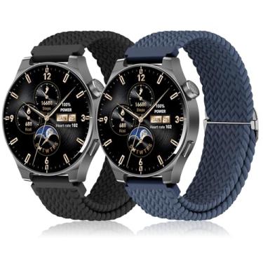Imagem de Koazon Pacote com 2 pulseiras de relógio trançadas de nylon elástico compatíveis com smartwatch Tozo S5/S3, pulseira esportiva respirável ajustável de 22 mm, pulseira esportiva de liberação rápida