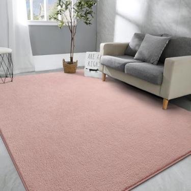 Imagem de Hutha Tapetes de área grande para quarto, sala de estar, 15 x 23 cm rosa macio super macio com espuma de memória, tapete de cabeceira peludo, moderno para ambientes internos, tapete estético
