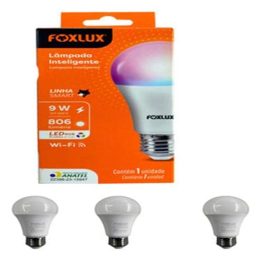 Imagem de Kit 3 Lâmpada Inteligente Rgb 9w Wifi Smart Bivolt Foxlux