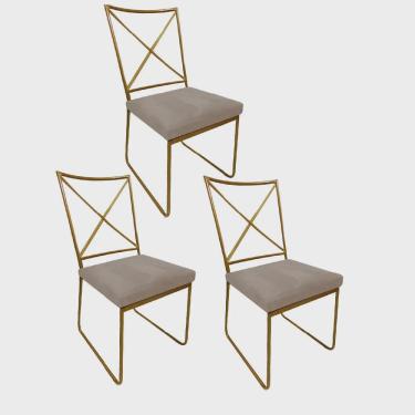 Imagem de Kit 03 Cadeiras Sala de Jantar Escritório Office Clark Industrial Ferro Dourado Sintético Bege - Ahz Móveis