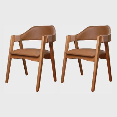 Imagem de Kit 2 Cadeiras de Madeira 100% Maciça, Estofada e Braço com Corda Náutica Bélgica Living