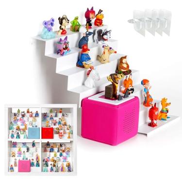 Imagem de Prateleira de escada para prateleira Tonie para crianças, armazenamento Tonies com 40-45 peças para placa de metal adesiva IKEA KALLAX para caixa criativa Tonie Box prateleira magnética para figuras