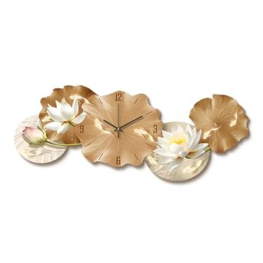 Imagem de Pintura decorativa com relógio Grande Luminária de Parede Decoração de Flor de Lótus com Relógio e Controle Remoto para Sala de Estar, Luminária de Parede Moderna 3D Anti-tique-taque Silencioso Grande