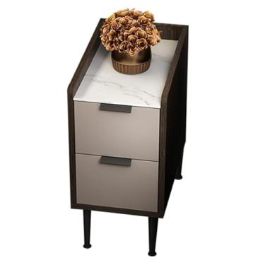 Imagem de PEYNIR Mesa de canto moderna estreita ampla mesa de cabeceira para casa gaveta dupla armário de armazenamento de cabeceira bancada de pedra quarto mesa de cabeceira cabeceira baú estreito