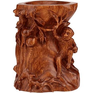 Imagem de Porta-lápis de mesa de madeira, caixa multifuncional de papelaria, porta-canetas de artesanato chinês criativo para escritório, casa, papelaria (A)