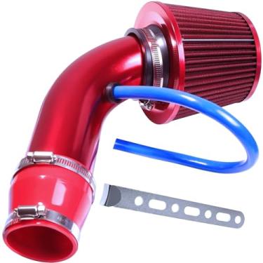 Imagem de Unifizz Kit universal de tubo de admissão de ar frio de 7,5 cm, tubo de indução de alto fluxo com acabamento de alumínio vermelho para melhor desempenho do motor
