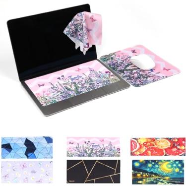 Imagem de Tscuite Conjunto de mouse pad 3 em 1 para viagem, multifuncional, proteção de teclado, pano de óculos de limpeza de tela (rosa)
