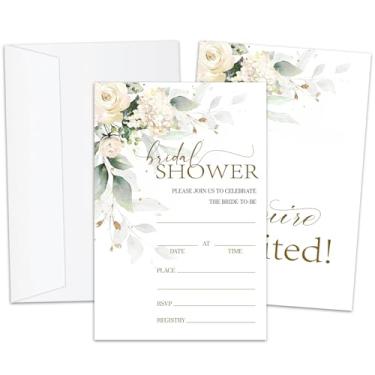 Imagem de Convite de chá de panela rosa cremosa, cartões de convite de chá de noivado, convite de eucalipto marfim para chá de panela, 25 convites de preenchimento dupla face com envelopes suprimentos de festa