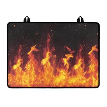Imagem de Poceacles Capa de fogão de vidro protetor de fogão elétrico dobrável protetor de bancada antiderrapante para lavadora e secadora, capa superior para decoração de casa, laranja chama