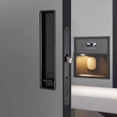 Imagem de Hoconnie Trava de maçaneta de bolso com puxador de borda, trava de encaixe de porta deslizante de privacidade, ferragens de porta deslizante embutida para porta de espessura de 3,8 cm - 2,5 cm