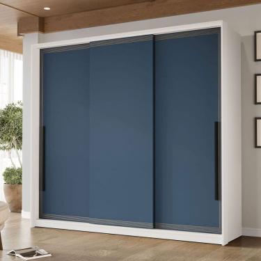 Imagem de Guarda-Roupa Casal Valência 3 Portas 4 Gavetas Branco/Azul - Politorno