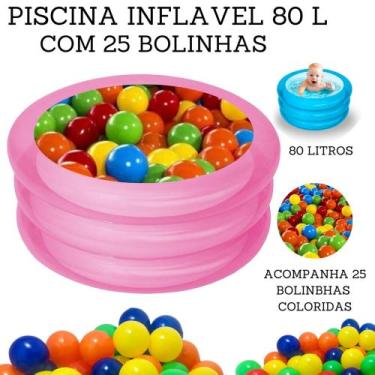 Imagem de Kit Piscina de Bolinha Banheira Inflável Redonda 80 Litros + 25 Bolinh