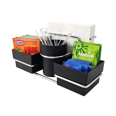 Imagem de Porta Sachês Guardanapos Mexedor Açucar Chá Organizador Preto Cromado - 1224PTC Future