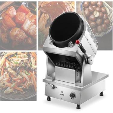 Imagem de CUTPOIY Máquina de cozinhar eletromagnética de tambor comercial, máquina inteligente de cozinhar arroz frito e vegetais, misturador de cozinha totalmente automático