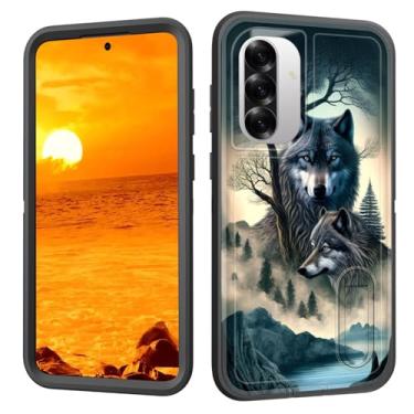 Imagem de BFUKVOU Capa para Galaxy A36/A56 5G com suporte embutido, à prova de choque/poeira/queda, 3 camadas, capa protetora de grau militar para Samsung Galaxy A36/A56 5G de 6,7 polegadas, lobo da floresta