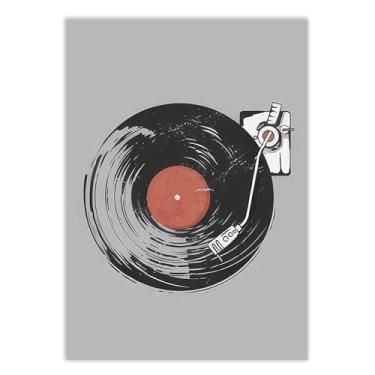 Imagem de Placa Decorativa Musica Tocador De Discos Vinil Ilustração Cinza Quarto Sala Decoração Poster