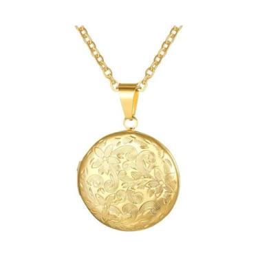 Imagem de Colar com Pingente de Medalhão de Coração Floral - Moldura de Foto em 