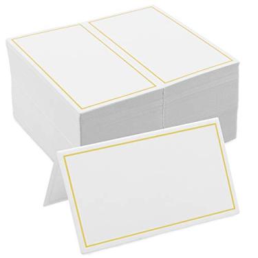 Imagem de Cartões de lugar, 150 peças de cartões de mesa pequenos com borda dourada, cartões de acompanhante, cartões de nome, cartões de casamento para casamento, mesa, jantares, cartões de assento, 5 cm x 9
