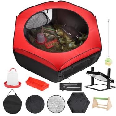 Imagem de Caixa de chocadeira para pintinhos - Kit completo de chocadeira de frango com placa de aquecimento, cercadinho pop-up, alimentador, bebedouro e poleiro | Kit inicial de pintinhos de interior para