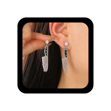 Imagem de Xduargs Brincos de faca punk vintage com punhal gótico, espada de adaga, brinco de prata, brinco de gota de adaga de Halloween para mulheres, Zinco, Sem pedra preciosa