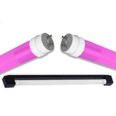 Imagem de Kit Calha Sobrepor Tubular Led 1,2m Preto + Lâmpada Colorida 20w Rosa