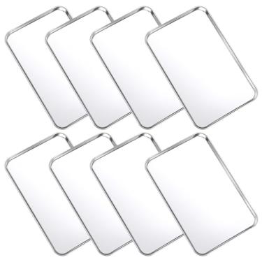 Imagem de Conjunto de 8 peças de assadeiras para biscoitos, pequenas torradeiras, bandeja de aço inoxidável, churrasqueira, bandejas retangulares, antiaderentes, fáceis de limpar, laváveis na lava-louças