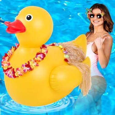 Imagem de Hungdao Saia inflável de pato de borracha gigante de 1,8 m com luau, saia de grama do Havaí, boia de piscina para verão havaiano, piscina, carnaval, aniversário (não inclui bomba de ar)