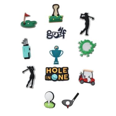 Imagem de Pingentes de sapato de golfe de 12 peças - acessórios de sapato com tema de golfe de PVC para homens, mulheres, meninos e meninas, decorações divertidas de golfe para sandálias de tamancos, perfeitos
