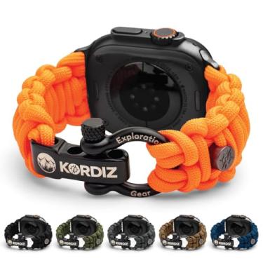 Imagem de KORDIZ Survivor – Pulseira Paracord para Apple Watch compatível com Apple Watch Series 8/7/6/5/4/3/2/1/SE e Ultra - 42 mm, 44 mm, 45 mm e 49 mm - com manilha ajustável de aço inoxidável (laranja, G para Ultra 49 mm)