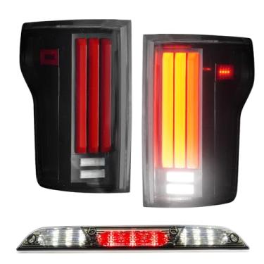 Imagem de (Pacote com 3) Par de luz traseira de LED + 3ª luz de freio adequada para Ford F150 2015-2020 [modelos incandescentes], conjunto de luz traseira dinâmica + luz de parada de montagem alta sem ponto