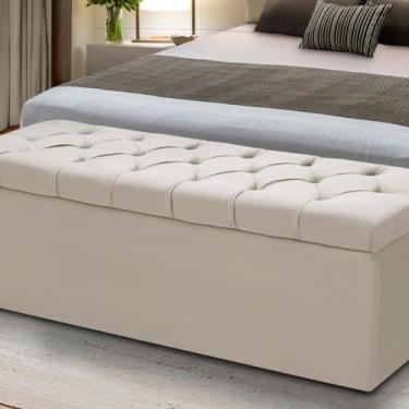 Imagem de Baú Queen Para Quarto: Cama Box em Madeira com Estofamento (Bege)