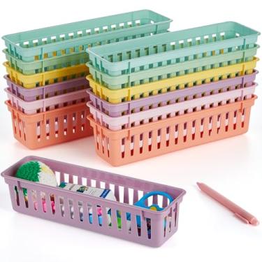 Imagem de gisgfim Pacote com 12 porta-lápis para mesa infantil, bandeja de plástico colorida para organizar sala de aula, organizador de lápis para estudantes, ensino fundamental, material para professores